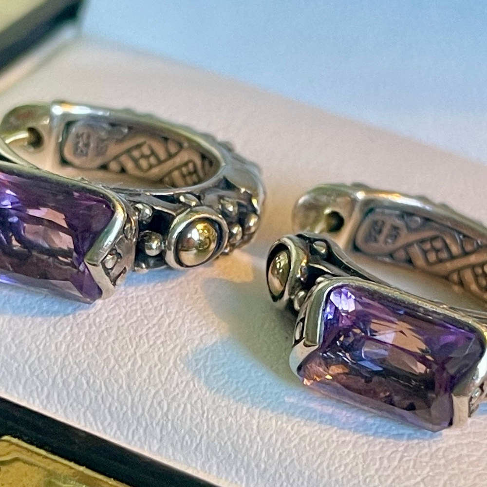 John Hardy Huggie Amethyst SS 18k Earrings
